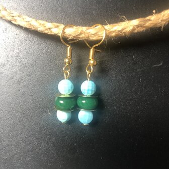 Goudkleurige oorbellen van turkooise / turquoise met smaragd