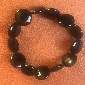 Armband van platte ronde onyx kralen