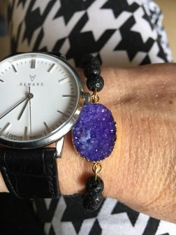 Armband van paarse druzy agaat en lavasteen