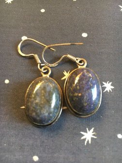 Mooie ovalen oorbellen van lapis lazuli in zilveren zetting