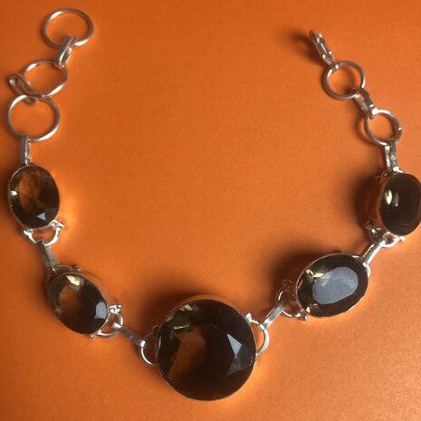 Schitterende zilveren armband met rookkwarts / smokey quartz